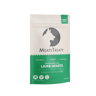 Meaty Treaty Freeze Dried Australian Lamb Hearts Cat & Dog Treats 100g